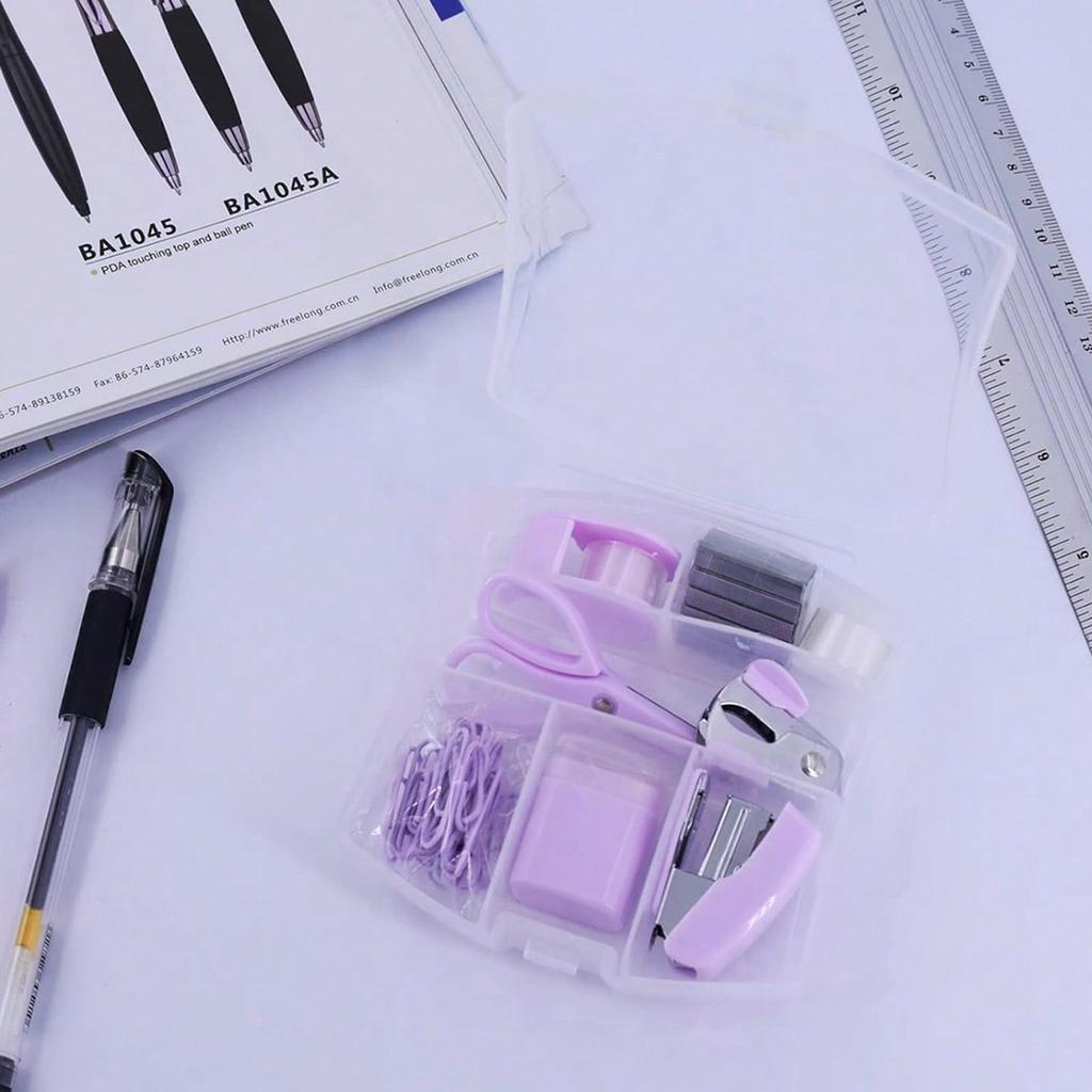 Portable Mini Office Stationery Set With Hole Punch, Staple Lifter