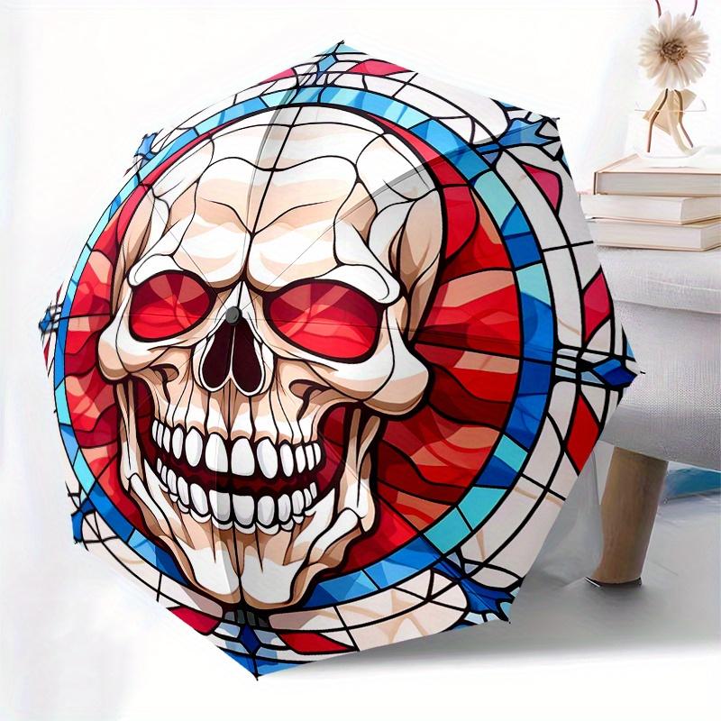 Stained Glass Skull Wall Art Decor - Gothic Home Decoration, Unique Christmas Gift Idea for Halloween or Birthday Umbrella, Ha