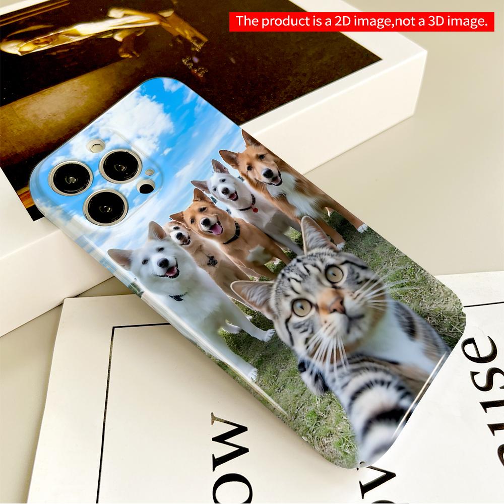 Selfie with Six Dogs and One Cat All inclusive film hard phone case, compatible with iPhone 18 Pro Max 17 16 15 14 13 12 11