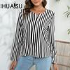 Women's Striped Printed Women's Tops Loose Casual Long Sleeve Tops