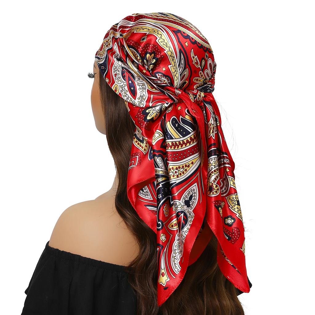 Head Scarf Women Luxury Brand Square 90*90cm Silk Foulard Satin Bandana Cheveux Soft Neckerchief Hijab Hair Scarves For Ladies