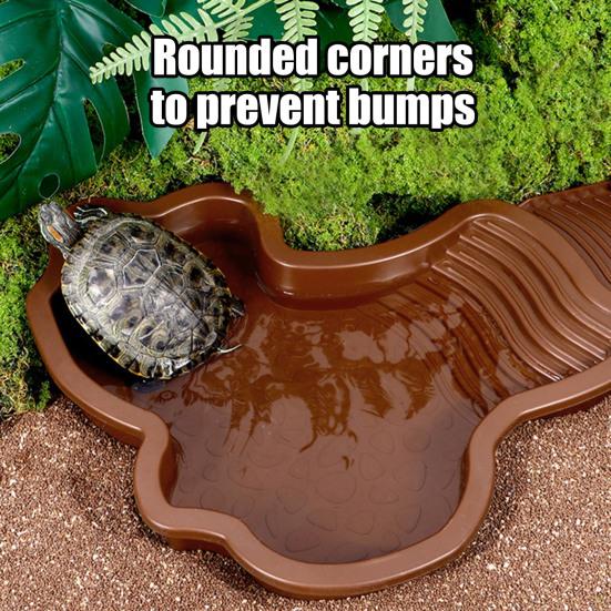 Tortoise Water Bowl with Ramp 2-in-1 Large Reptile Feeding Dish Bathing Pool Aquarium Ornament for Lizard Gecko Turtle Snake Bearded Dragon