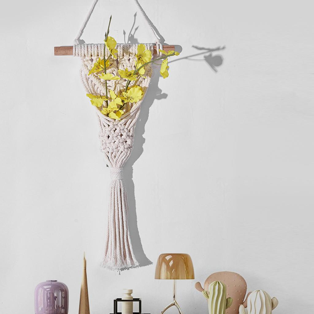 Dried Flower Mesh Basket Handwoven Cotton Rope Macrames Plant Holder Stand Wall Hangings Pocket Indoor Home Decorations