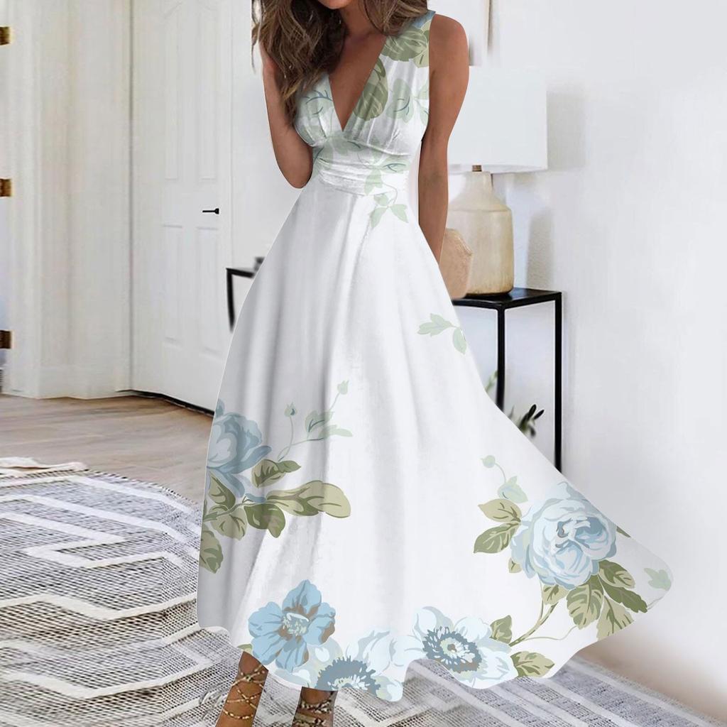 Женское летнее повседневное свободное платье с короткими рукавами и цветочным принтом