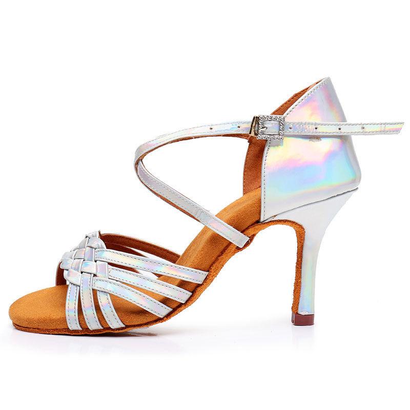 Women's Satin High Heels Dance Shoes Latin Tango Waltz Modern Anti Slip Dance Shoes Indoor Fur Sole Heeled 8CM