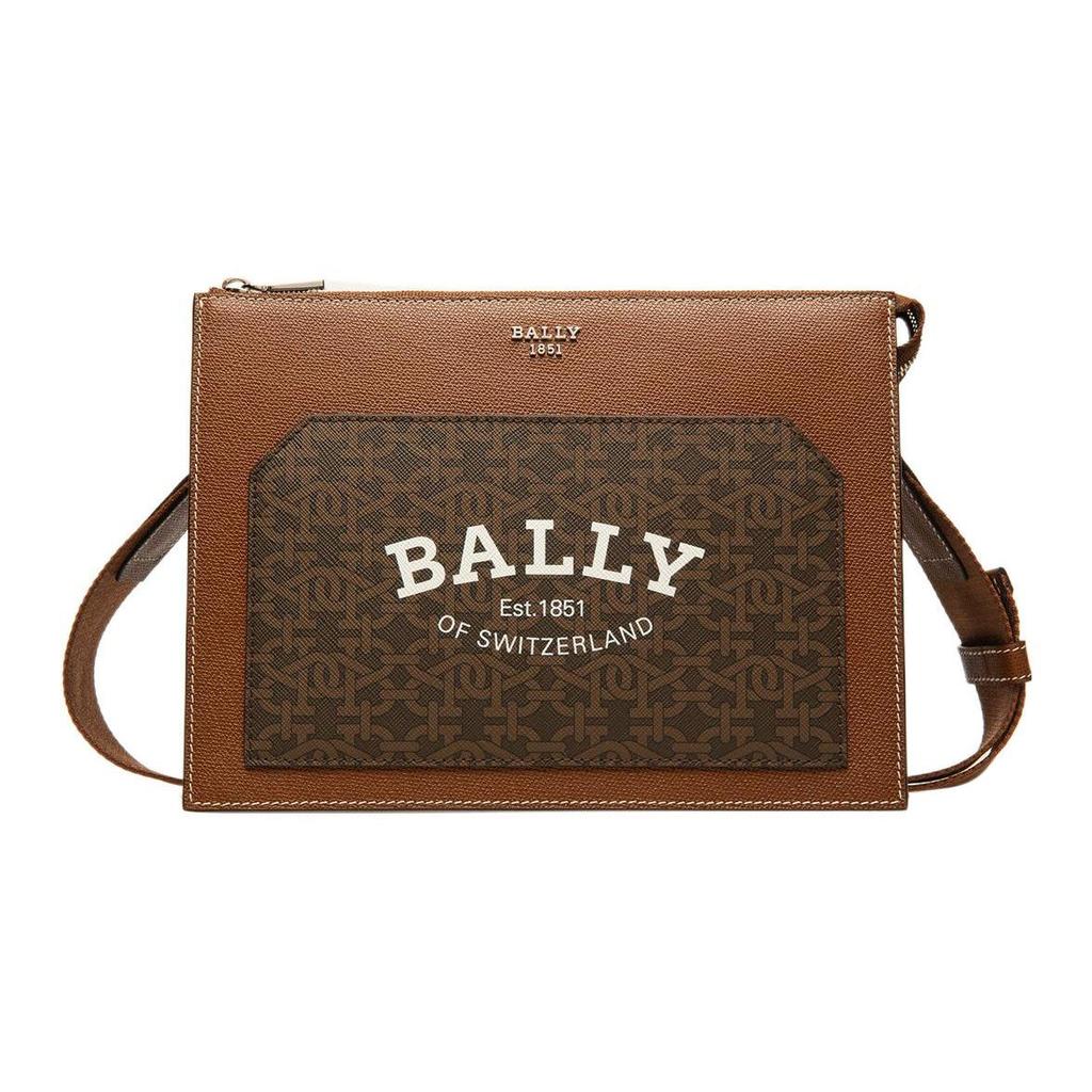 Bally 24 Zipper Closure Pu Handheld Crossbody Shoulder Bag Men Bags Brown 6300804