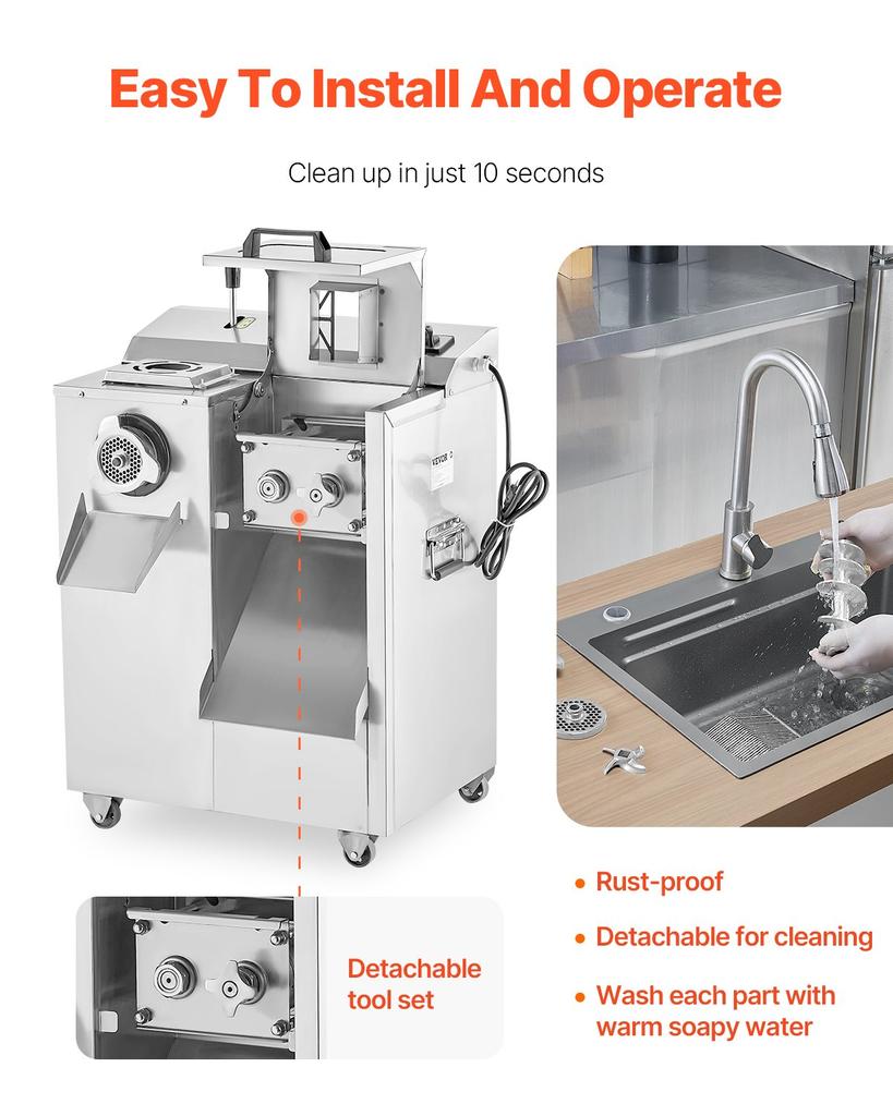 VEVOR Meat Grinder, 14 Lbs/Min Electric Meat Grinder, Slicer, Sausage Stuffer with Blade, Grinding Plate, Sausage Maker