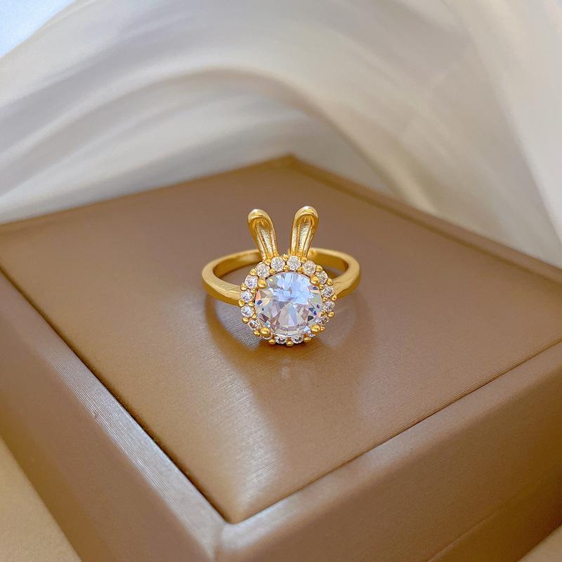 Кольца с цирконием в виде кролика для женщин, новинка 2023 года, регулируемое кольцо, модные вечерние украшения