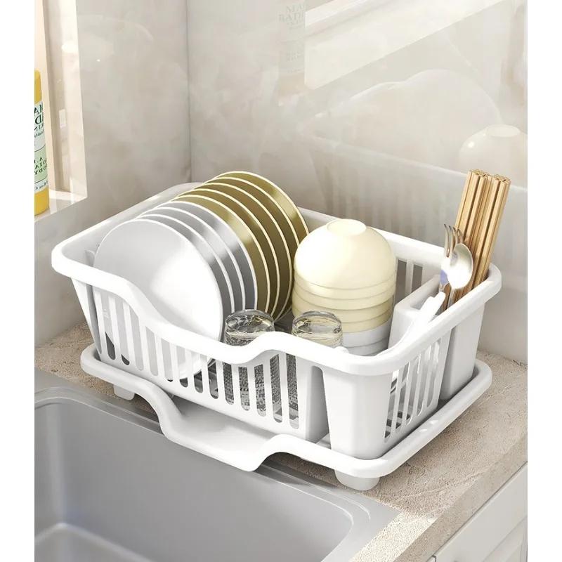 Пластиковая подставка для посуды с дренажной доской и чашкой для столовых приборов, кухонная корзина для слива, держатель для столовых приборов и дополнительный коврик для сушки, дренажная подставка