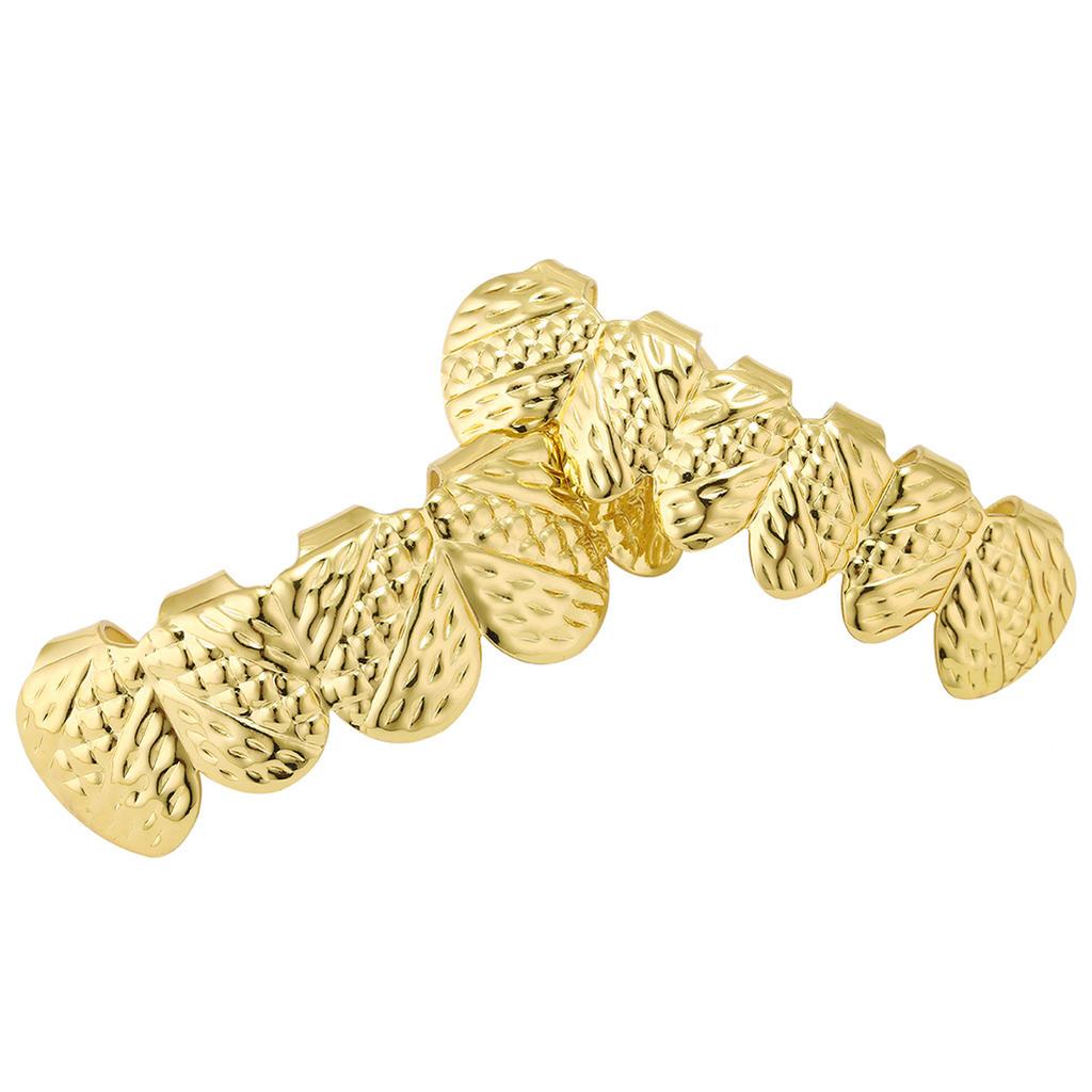 Factory Direct Sales of New Hip-hop Plated Real Gold Braces with Carved Cross Texture Teeth and Real Gold Plating Grills