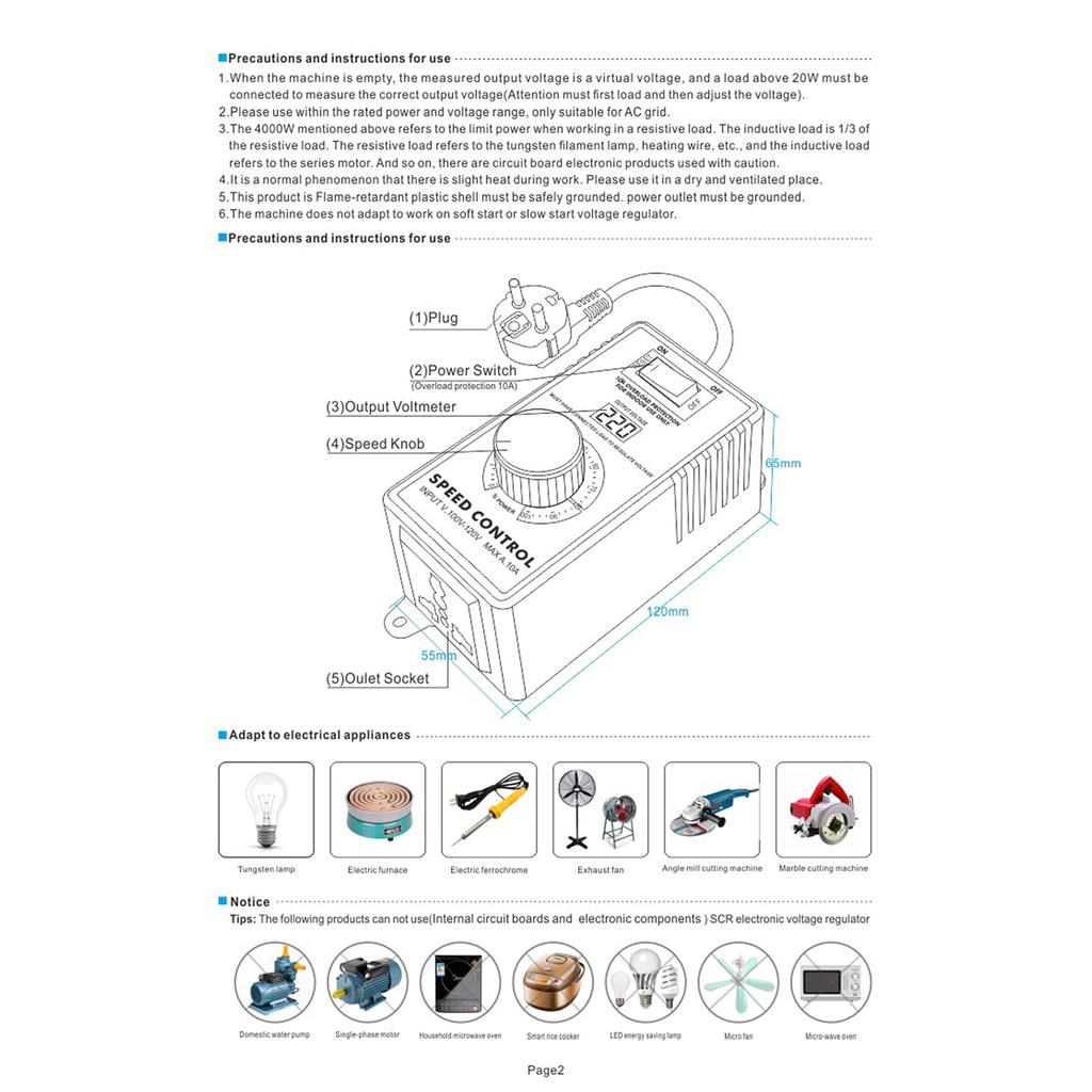 Motor Speed Controller 110V Variable Speed Controller Fan Speed Controller Electronic Voltage Regulator Easy To Use
