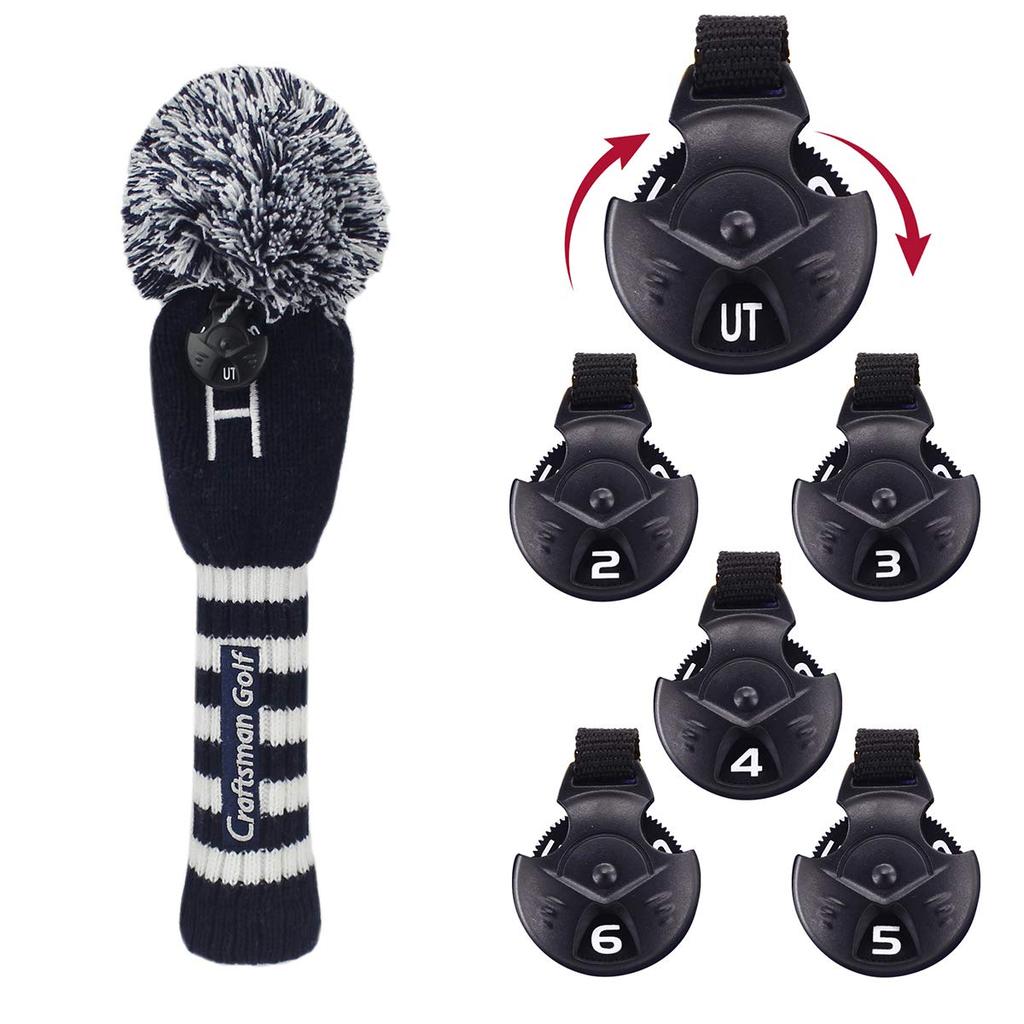Craftsman Golf Head Cover 4 Piece Set Number Embroidery (1FFH) Club Cover for DriverFairway WoodHybrid Knit Number Tag Blue White