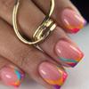 24 Pieces Simple Pink with Colorful Pattern, Small Fresh and Sweet Wind, French Short Fake Nails, Wearing Armor