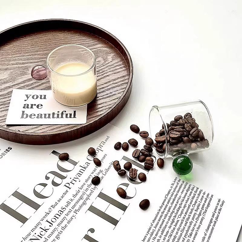 6pcs 100ml Espresso Cups Small Cups Home Glass Ball Handle Coffee Cup Tea Water Cup Saucer Steak Juice Bucket Table Decor
