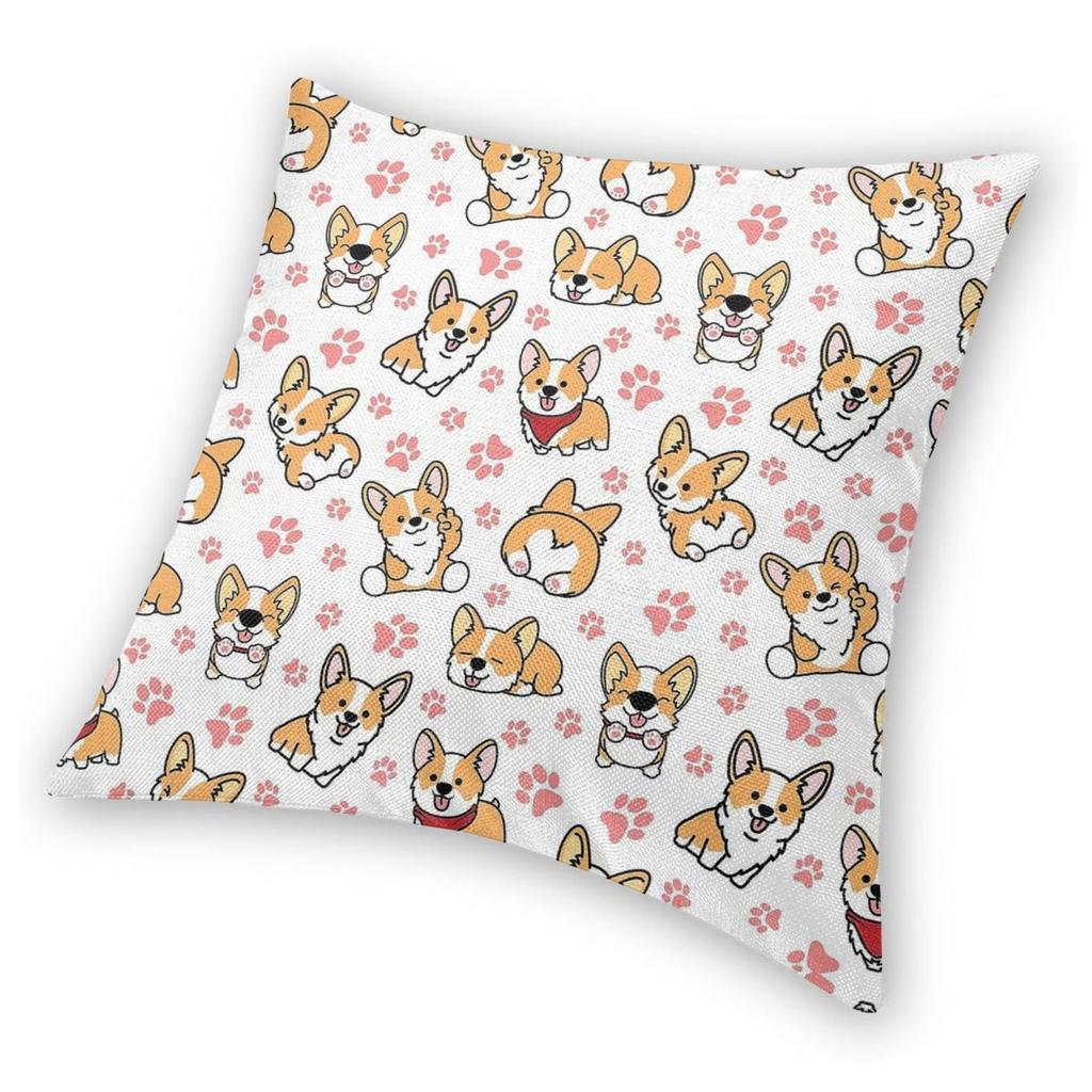 Cute Corgis Square Pillowcase Polyester Linen Velvet Pattern Zip Decor Room Cushion Case 18"
