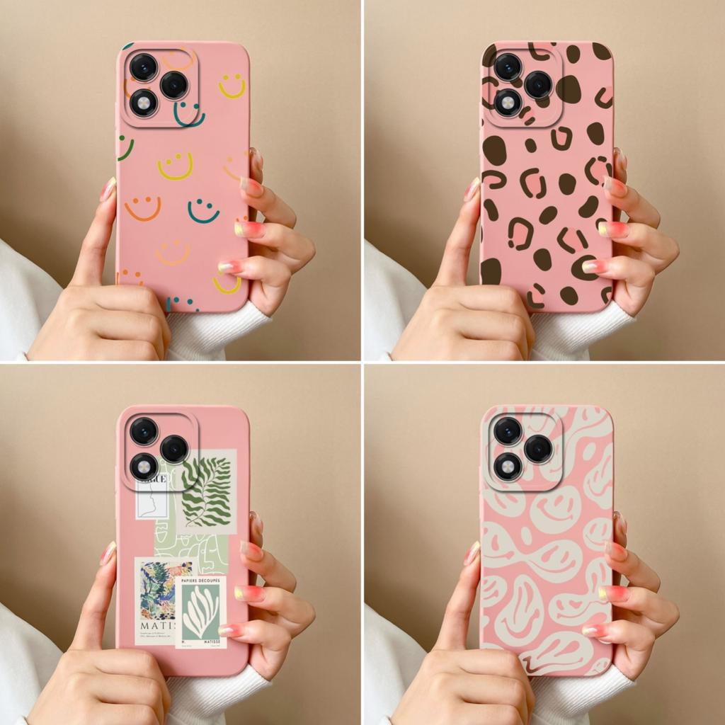 Чехол для телефона Huawei Honor X8 X6b 400 Lite X9c X7c X60 X5b X8c модный квадратный смайлик с рисунком из жидкого силикона противоскользящий чехол для Huawei Capa