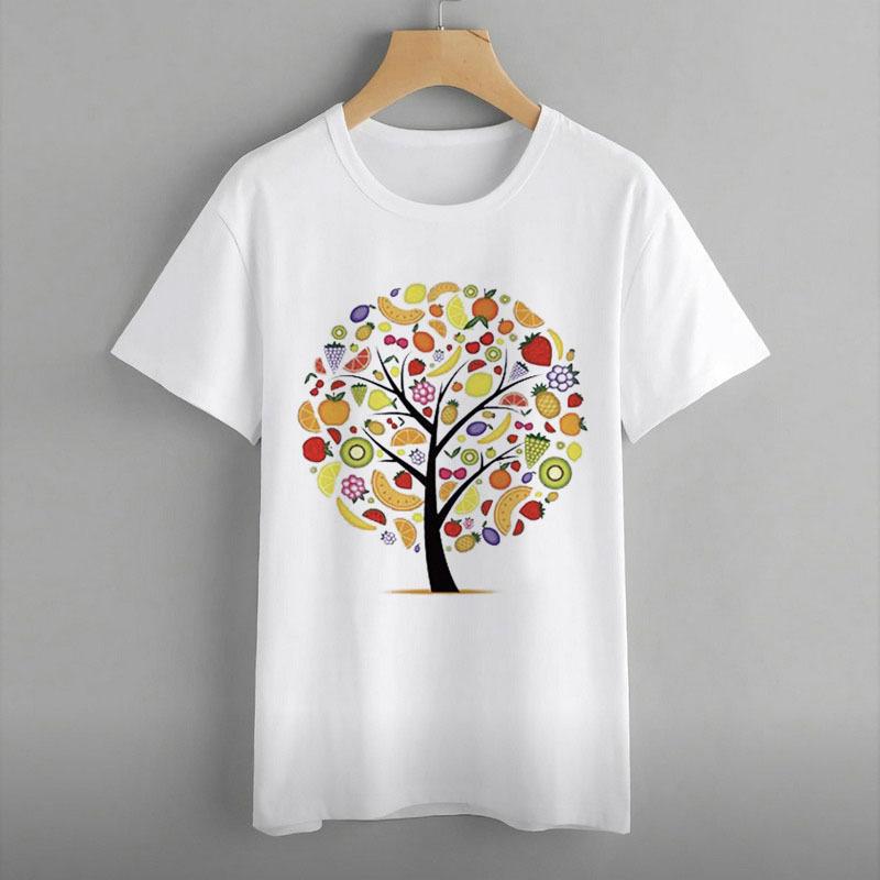 Женская одежда, принт с изображением арбуза, ананаса, банана, фрукта, круглый вырез, топ с короткими рукавами