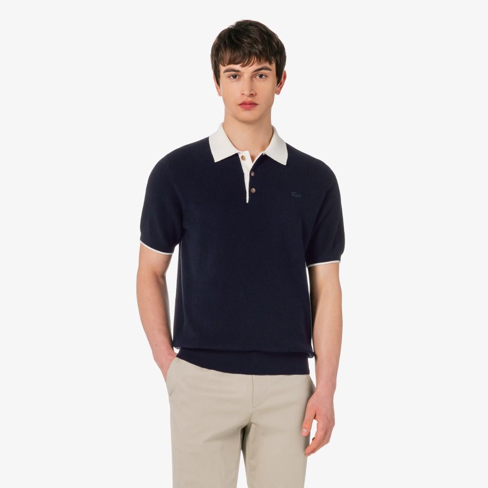 [lacoste] Men's Ribbed Collar Twisted Yarn Short Sleeve Sweater Polo Shirt PH943E-56G166