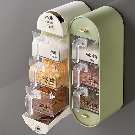 Контейнер для приправ Герметичная сетчатая конструкция без перфорации с ручкой Интегрированная пылезащитная коробка для приправ из полипропиленового материала Настенная коробка для приправ Домашние поставки