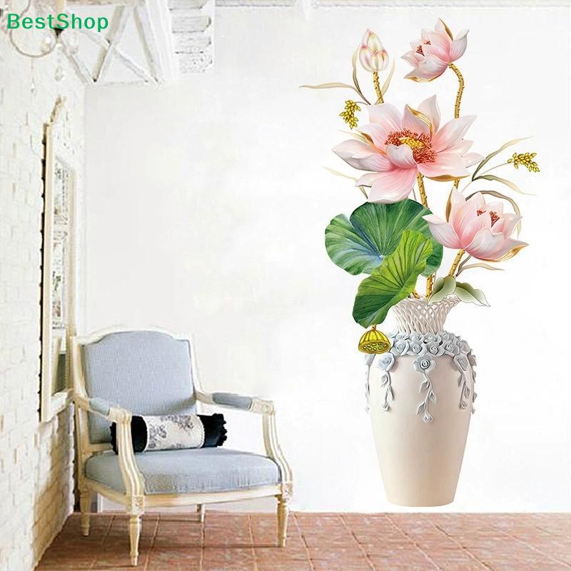3D Lotus Flower Vase Wall Stickers,Removable Floral Wall Decals for Living Room,Bedroom,Home Decor,Peel and Stick Art Murals