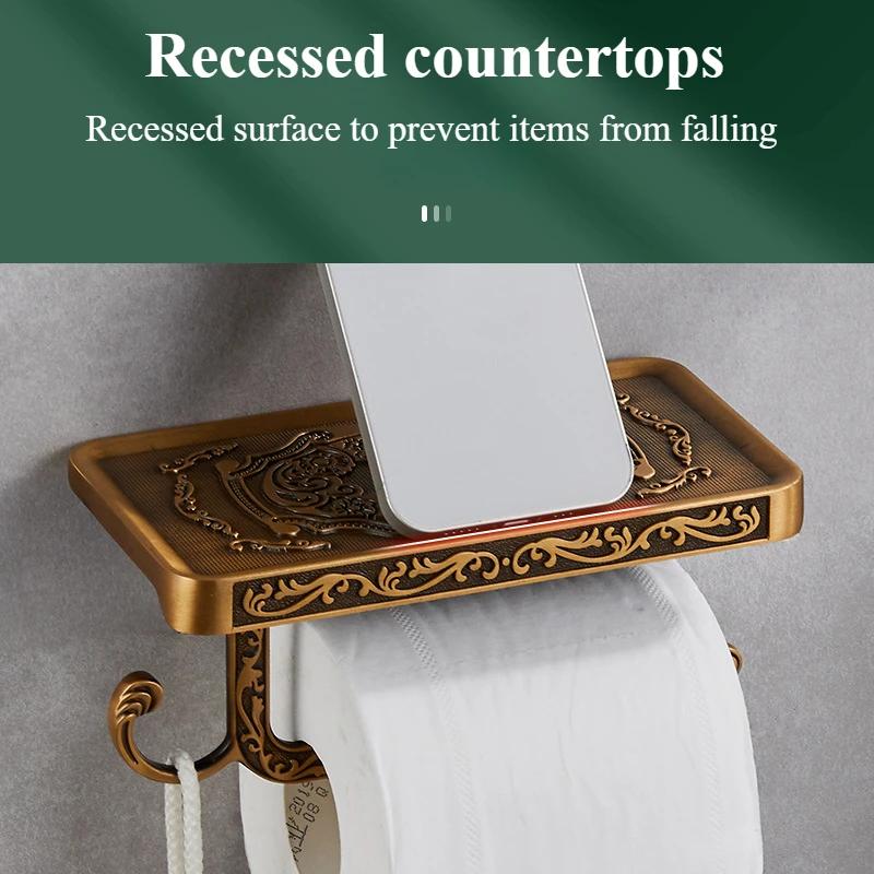 Старинный антикварный латунный держатель для туалетной бумаги с полкой для телефона, подвесная полка для салфеток, полка для рулонов в ванной, декоративный стиль