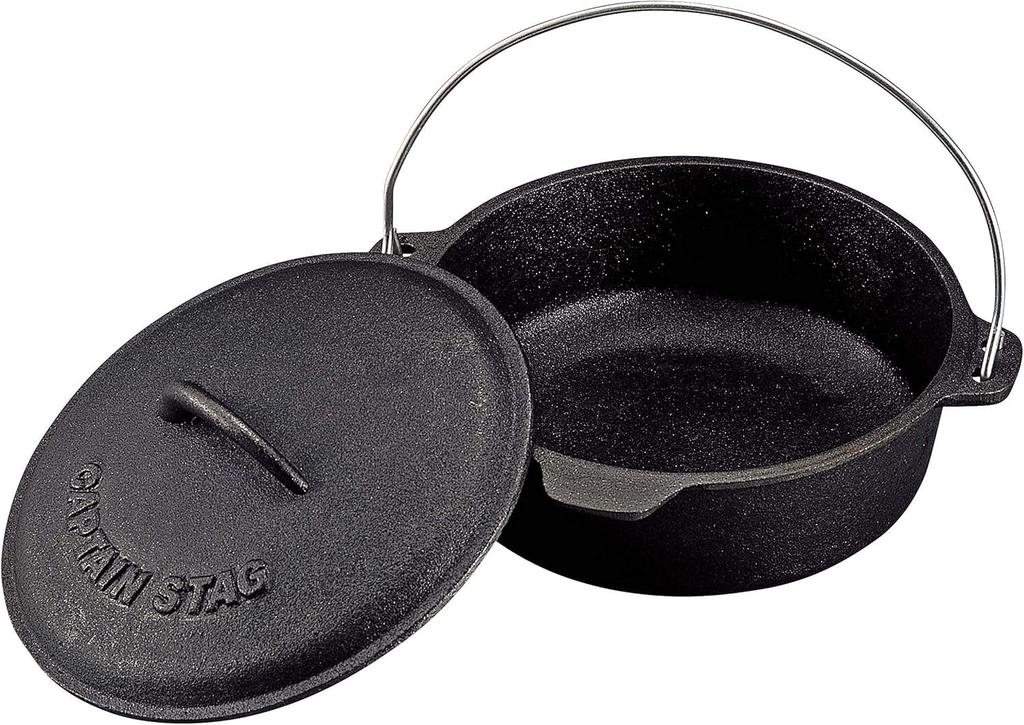 CAPTAIN STAG Camping Barbecue Dutch Oven Cast Iron 20cm No Seasoning Required UG-3045