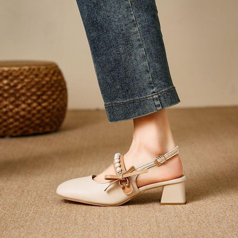 Korean version of fairy style fashion medium thick heel Mary Jane shoes women's summer new fashion outer wear bag head sandals 2025 women