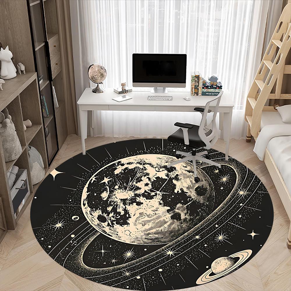 1pc Moon Saturn Office Round Area Rug, Indoor Mat Suitable ForOffice, Under Office Chairs Bedroom Living Room Home Decor, Room Deco n66