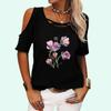 Women Fashion Round Collar Off Shoulder T-shirt Summer Casual Short Sleeve Tee Top Pullover Ladies Floral Print T-shirt