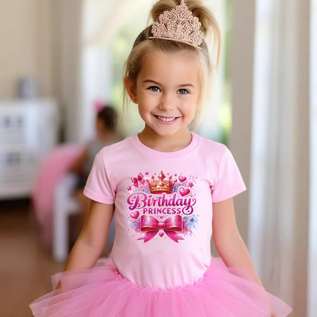 Girls' Birthday Princesse Round Neck Short Sleeve T-shirt Summer Casual Children's T-shirt