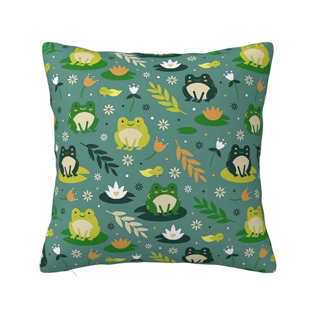Cute Frogs Pattern Square Pillowcase Pillow Cover Polyester Cushion Zip Decorative Comfort Throw Pillow for Home Sofa