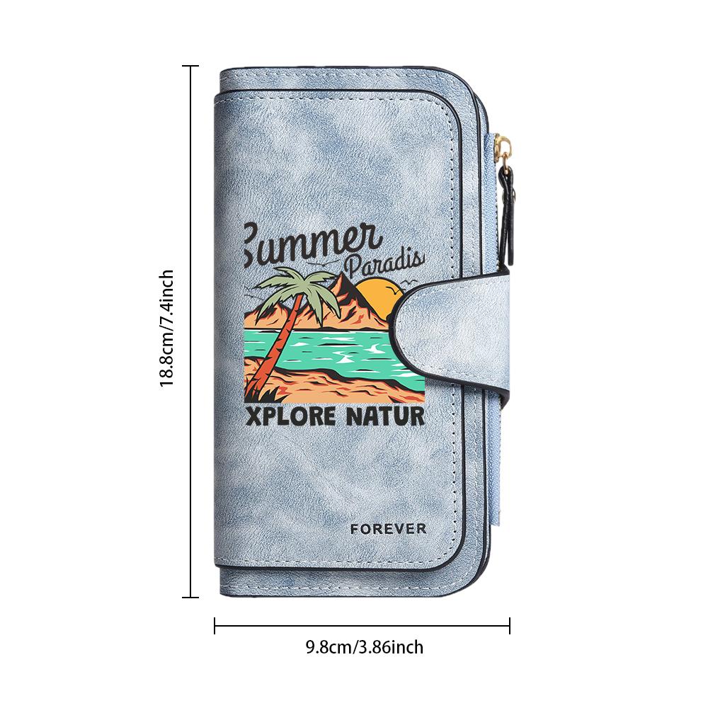 Summer Beach Pattern Long Wallet Leisure Multi Card Holder Fashion Portable Purse for Daily Use