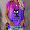 Women Summer T Shirt Colored Background Fried Cat Print Short Sleeve Tees Casual Printed Tops