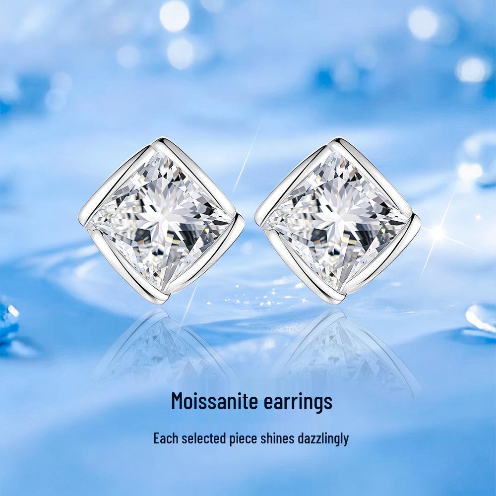 European Style S925 Sterling Silver Moissanite Square Stud Earrings
