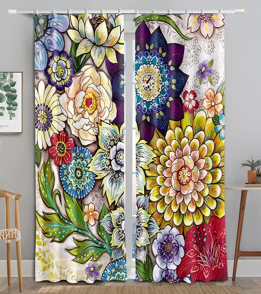 Bohemian Retro Luxurious Curtain Thin Polyester Sunshading Window Decorative Boho Printing Curtain Bedroom Finished Curtains