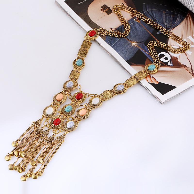 Ювелирные изделия Длинное ожерелье Bohemian Manifesto Ethnic Tribe Lady Retro Rhinestones Fashion Lady Ожерелье