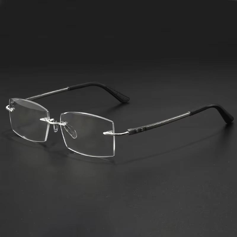 Men Rimless Reading Glasses Prescription Lenses Presbyopic Eyewear Women Blue Light Blocking Lenses Al-Mg Eyeglasses Frame