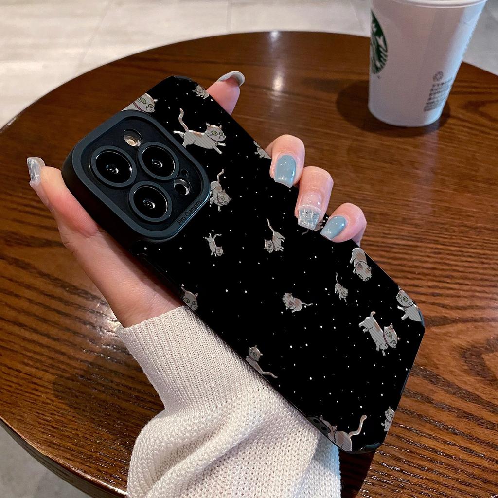Чехол для телефона с милым рисунком ночного неба котенка для iPhone 13 11 12 14 15 Pro Max Mini SE X XS Max XR 7 8 Plus, силиконовый кожаный чехол