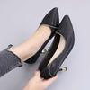 Французские туфли на высоком каблуке женские весна и осень 2025 новая популярная обувь-лодочки на шпильке с острым носком для работы черные профессиональные кожаные туфли