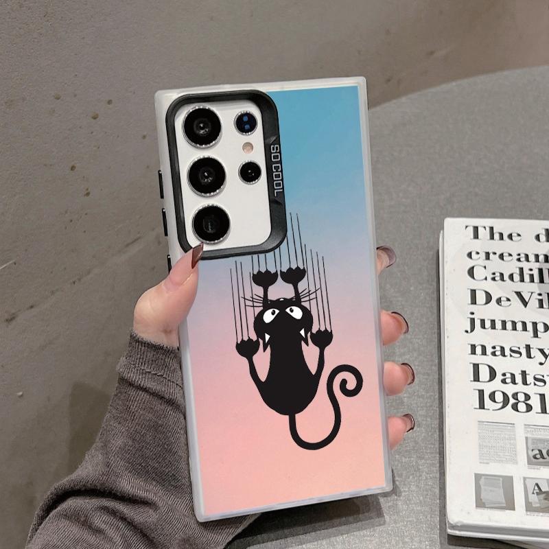 Парный черный чехол для кота для iPhone 16 Samsung A55 A35 M35 S24 Xiaomi Redmi Note 13 Pro 14C Huawei Honor 200 противоударный чехол-бампер для телефона с защитой от царапин