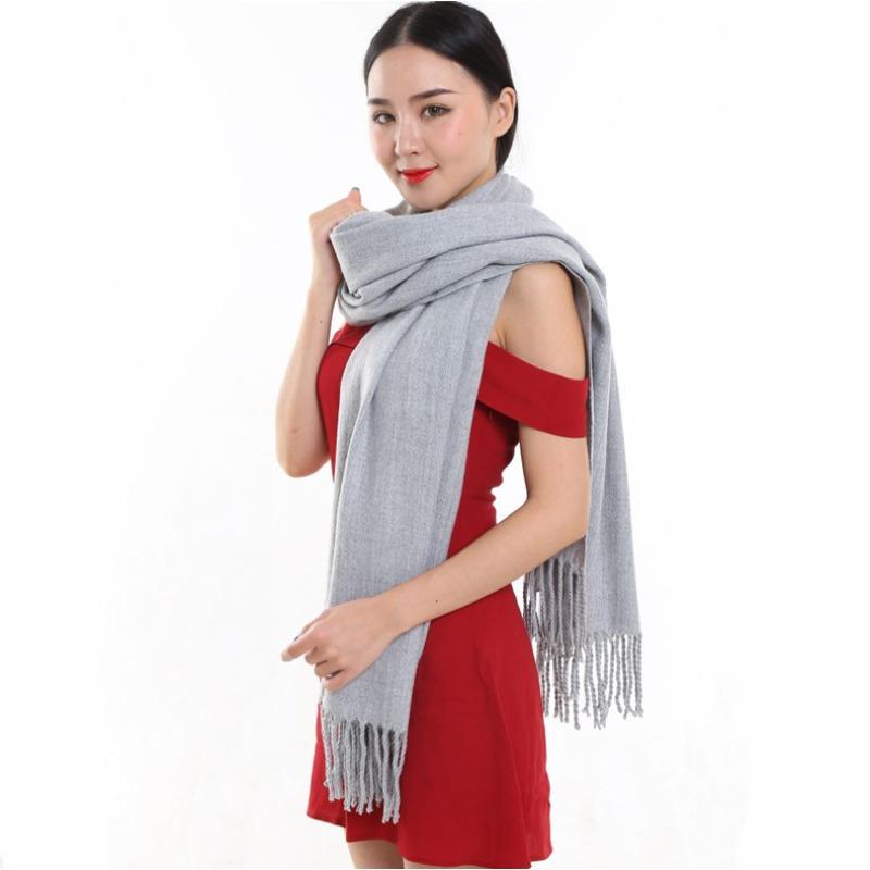 Warm Solid Color Cashmere Wool Scarf Winter Tassel Unisex Shawl Solid Color Scarf for Women