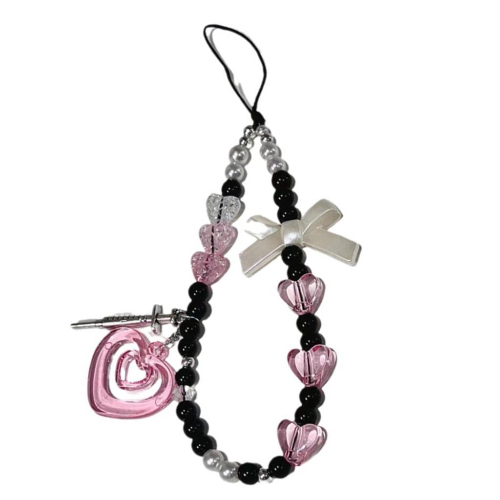 Sweet Heart Cross Bead Phone Charm Straps Car Keys Hanging Pendants Fashion Bag Decoration Lanyard Purse Accessories