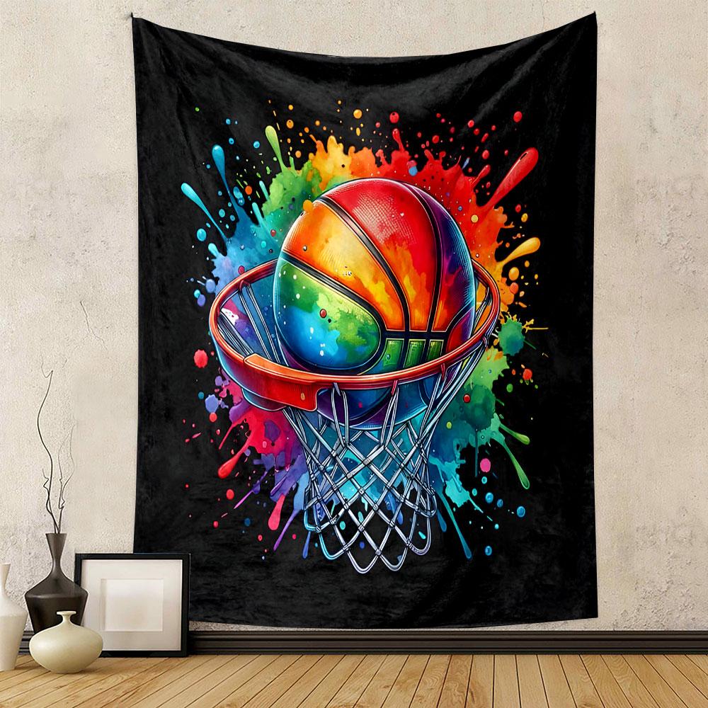 Colorful Basketball Splash Art Design Patterned Tapestry Decorative Wall Hanging, Home Bedroom Living Room Decor