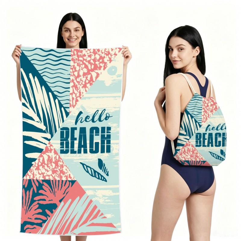 Dual-Sided Microfiber Beach Towel With Cocktail Print Quick-Dry Foldable Pool Spa Travel Outdoor Use Lightweight Absorbent Bath