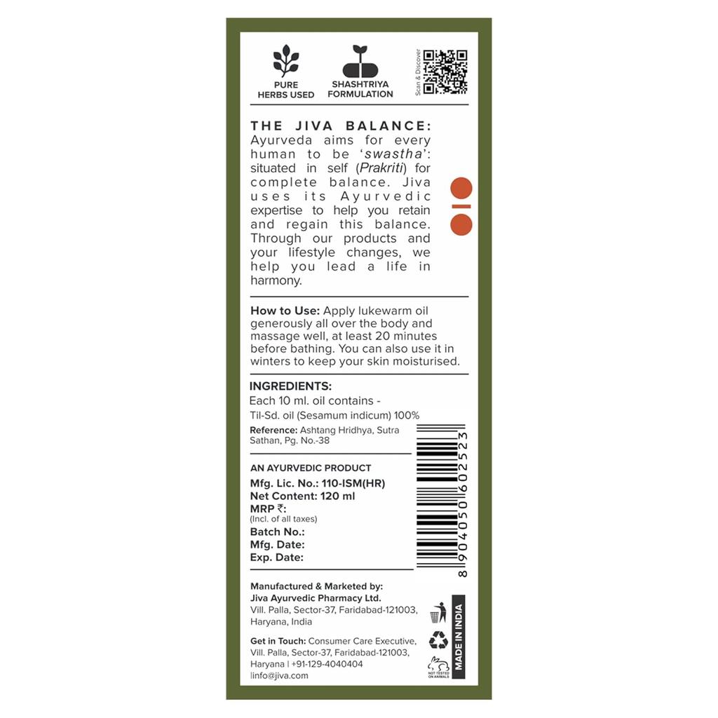 Jiva Medicated Til Oil 120 ml Pack of 2 Ayurvedic Herbal Massage Oil for Joint, Muscle, and Body Care