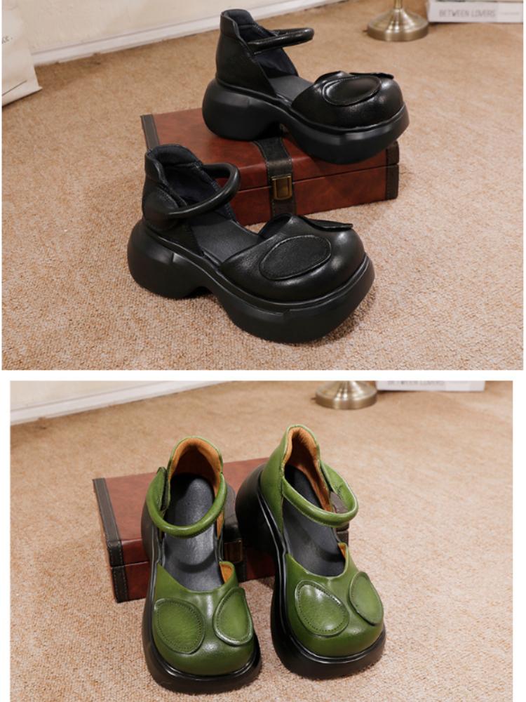 Johnature Сандалии Мэри Джейн с круглым носком на толстой подошве из натуральной кожи, удобная женская обувь