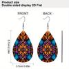 Chic Boho Mandala Floral PU Drop Dangle Earrings for Women, Meditation Theme Colorful Double Sided Hoop Earring, Holiday Party Accessories