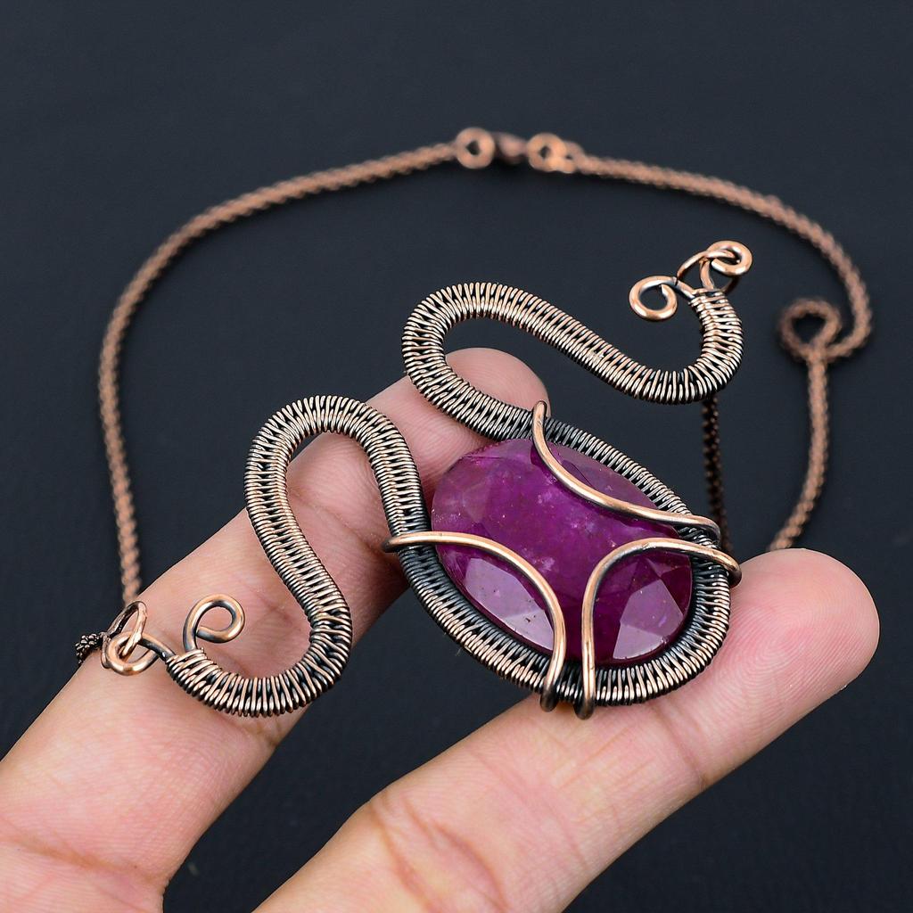 Лабораторный рубиновый драгоценный камень из чистой медной проволоки, обернутый вручную, ожерелье, ювелирные изделия