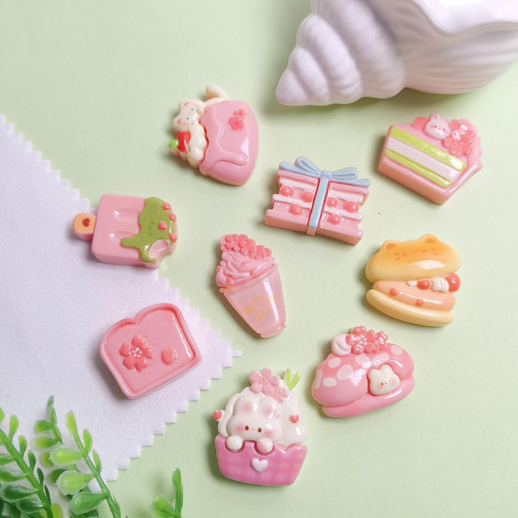 Kawaii Resin Cherry Blossom Dessert Food Play Flatback Cabochon Craft Fit Phone Case Decoration DIY Hair Accessories