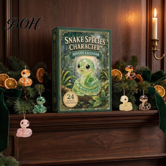 Stocking Stuffers for Kids Christmas Cartoon Snake Advent Calendar, 24 Days Acrylic 2D Flat Collection Figures Figures, Collectibles Countdown